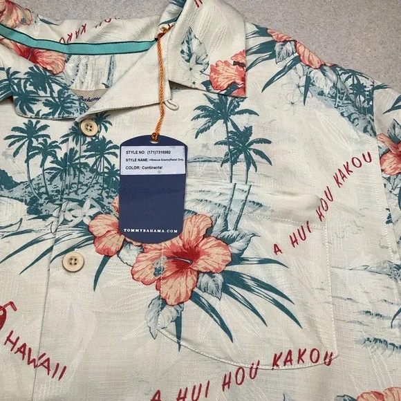 Tommy Bahama Hibiscus Scenic Camp Shirt Medium‎ 100% Silk A Hui Hou Kakou NWT - Picture 3 of 6